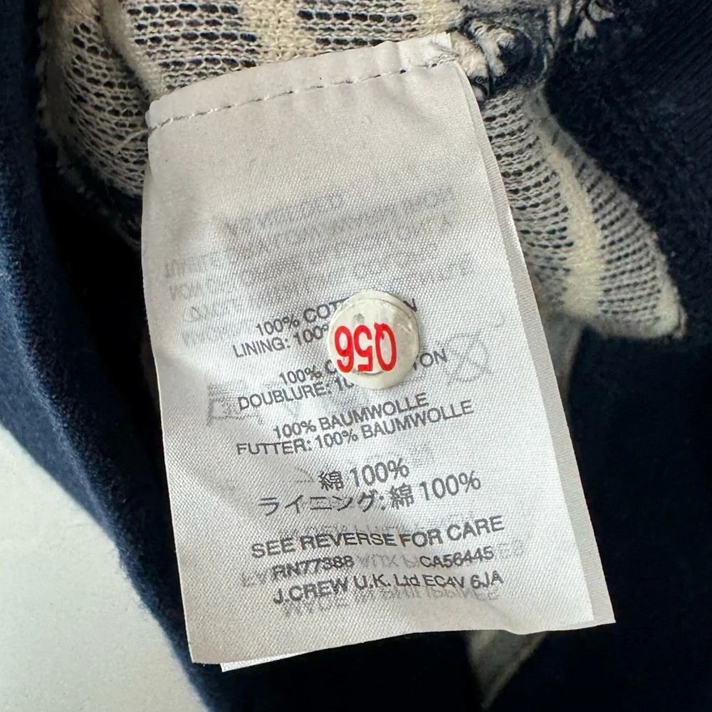 J Crew Hoodie Pullover Sweatshirt Sweater Striped Print Navy Blue Ivory Terry - Picture 8 of 9